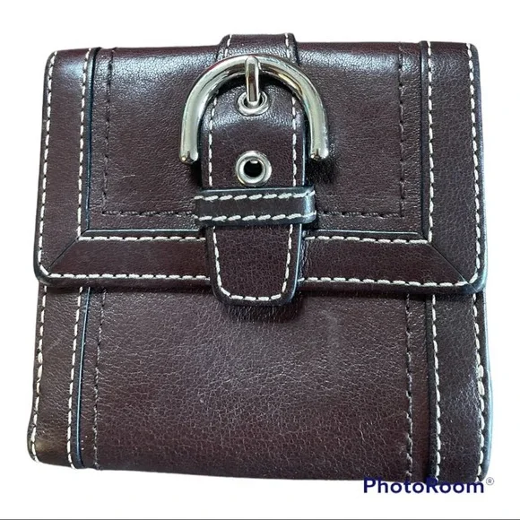 Coach Brown Silver Buckle Bifold Leather Wallet - Picture 2 of 5